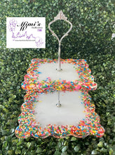 Load image into Gallery viewer, Double deck tray. Be Sweet decor. Silver color handle.