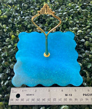Load image into Gallery viewer, Small tray. Baby blue with glitter. Size 5.5” x 5.5” approx. Gold handle sold separately. 
