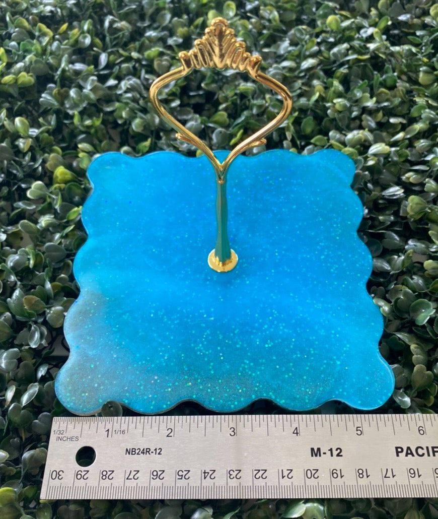 Small tray. Baby blue with glitter. Size 5.5” x 5.5” approx. Gold handle sold separately. 
