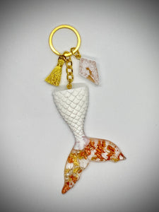 Whit and Gold Mermaid Tale Keychain