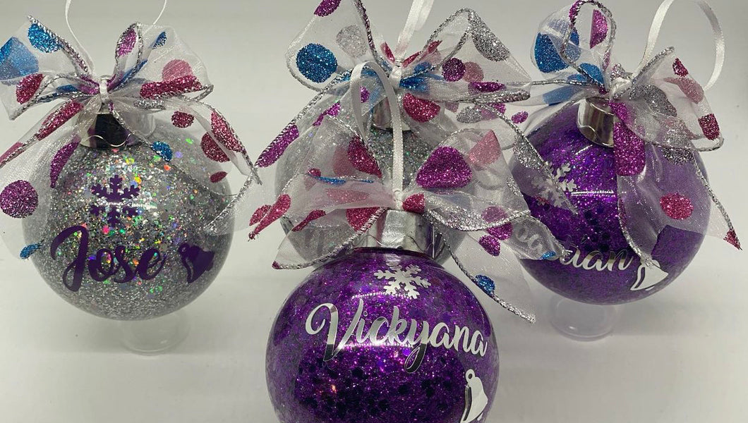 3” Purple & Silver Name Ornaments