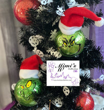 Load image into Gallery viewer, 3” Grinch Ornaments with Santa’s Hat
