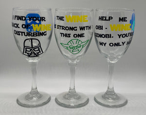 Pack of 3 Wine Glasses Star Wars Inspired