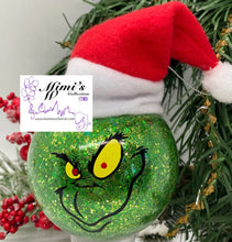 Load image into Gallery viewer, 3” Grinch Ornaments with Santa’s Hat
