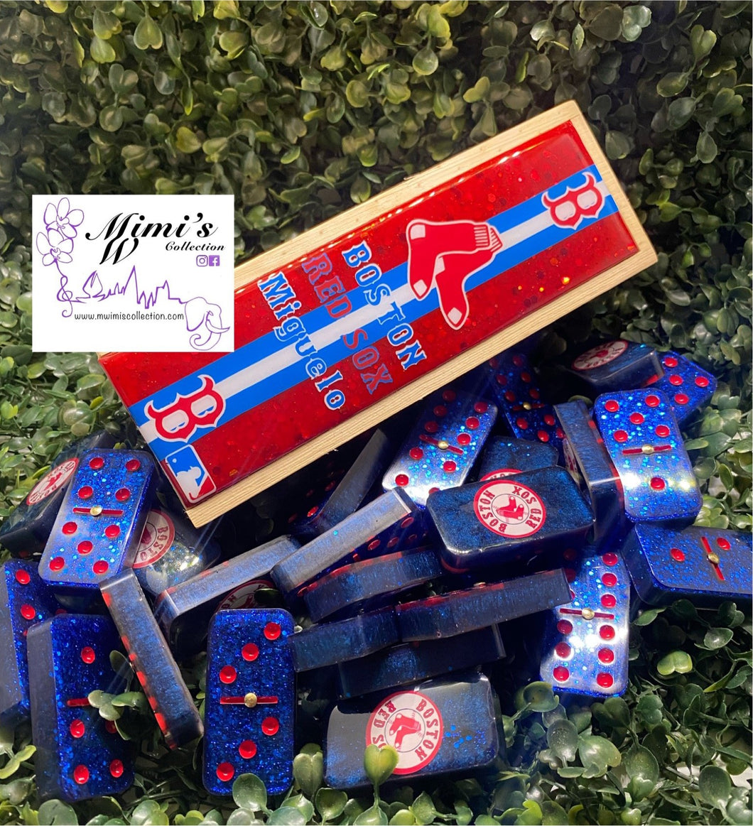 Red Sox Inspired Blue Dominoes (Personalized Box & Original Logo)
