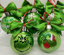 Load image into Gallery viewer, 3” Grinch Inspired Ornaments
