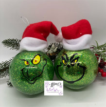 Load image into Gallery viewer, 3” Grinch Ornaments with Santa’s Hat
