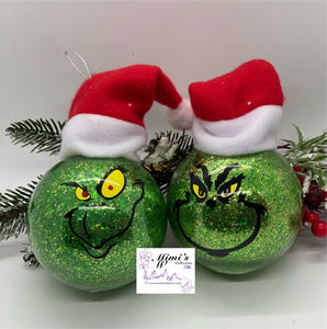 3” Grinch Ornaments with Santa’s Hat