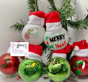 3” Grinch Ornaments with Santa’s Hat