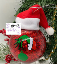 Load image into Gallery viewer, 3” Grinch Ornaments with Santa’s Hat
